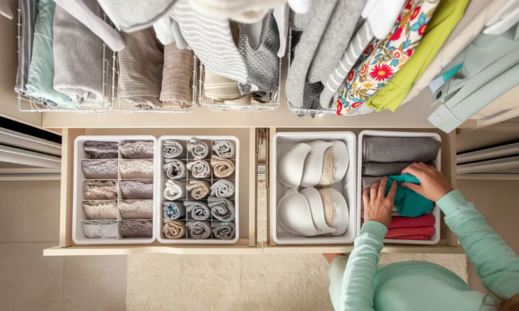 Rangement et désencombrement efficaces pour un intérieur serein, méthode Maison TOA. Architecte d'intérieur, coach en rangement. sur Nîmes, Arles, Avignon. Rangement des tiroirs de dressing, vêtements.