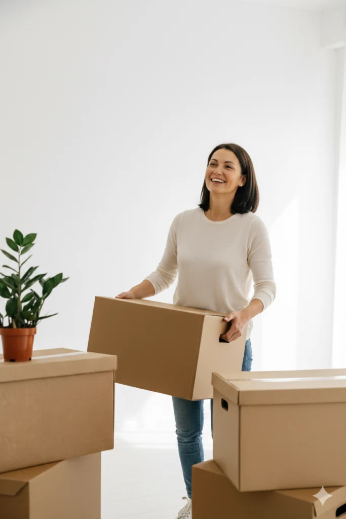 Cartons soigneusement étiquetés pour un rangement méthodique et anticipé. Tri, catégorisation, organisation visuelle, rangement maison, aménagement et décoration intérieure. Réduire la charge mentale, optimiser les déplacements et les installations. Coaching personnalisé en organisation d’intérieur pour faciliter le quotidien et retrouver un équilibre dès les premiers jours dans un nouveau logement.