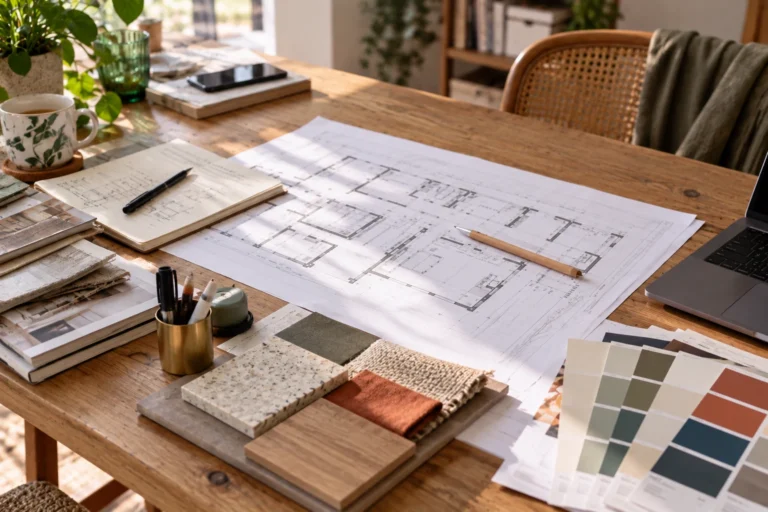 Plans d'aménagement intérieur et échantillons de décoration